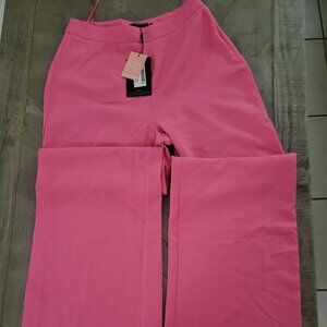 PrettyLittleThing Hot Pink Plissé High-Waisted WideLeg Trousers Size 10 NWT